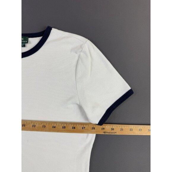 Rare Vintage 90s Y2K Lauren Ralph Lauren White Ringer Shirt Large Womens Tee - Picture 6 of 7